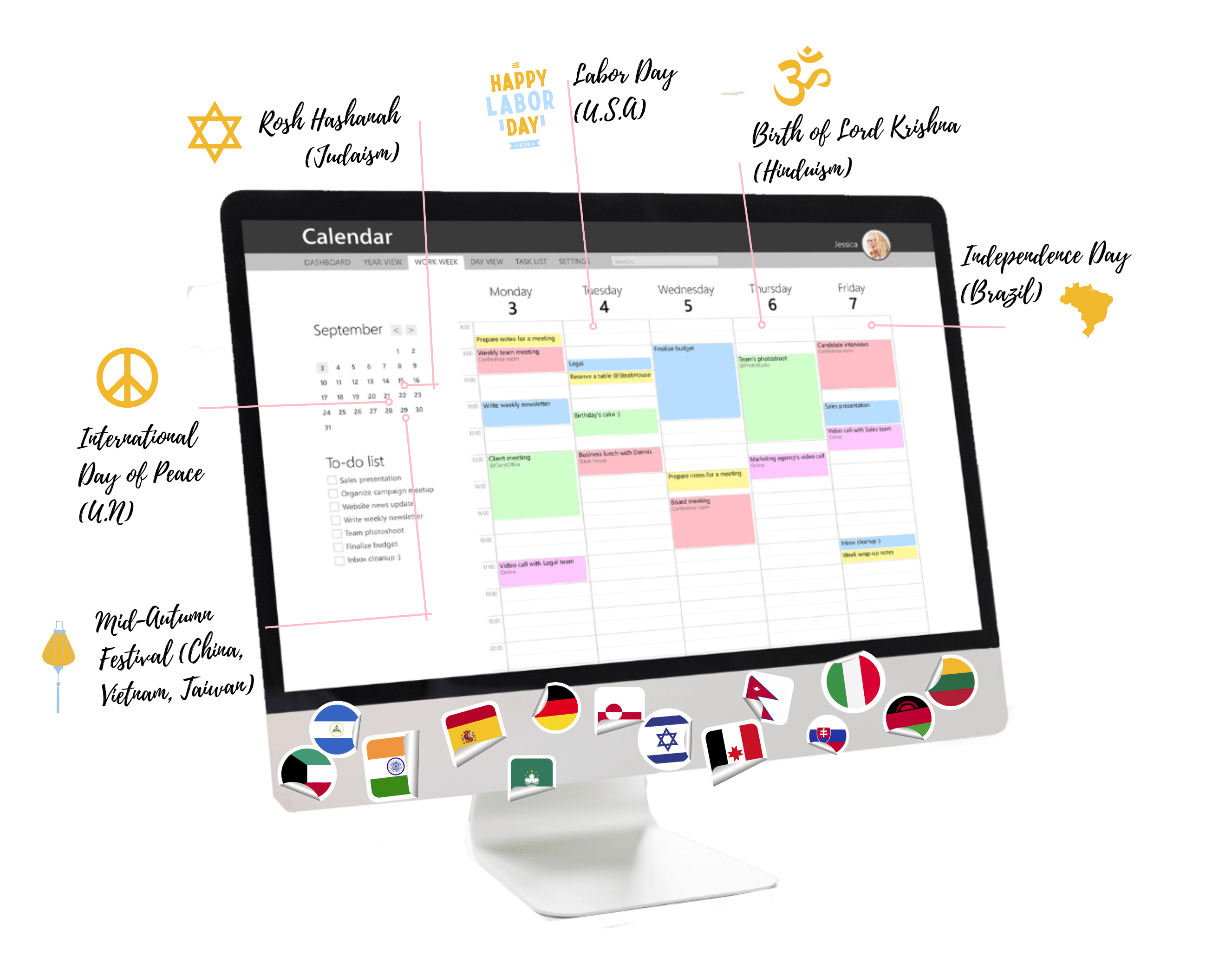 Desktop with digital calendar
