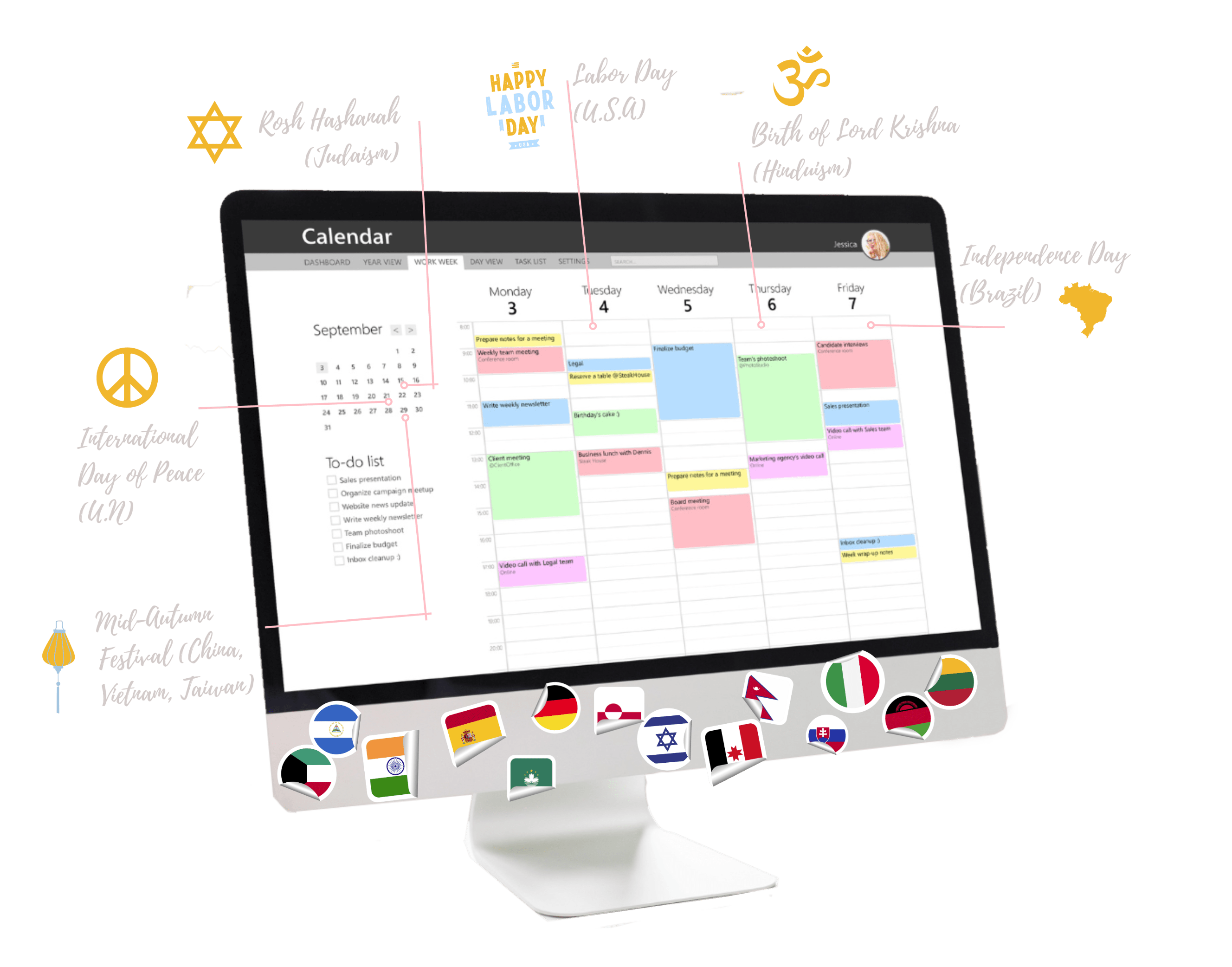 Desktop with digital calendar